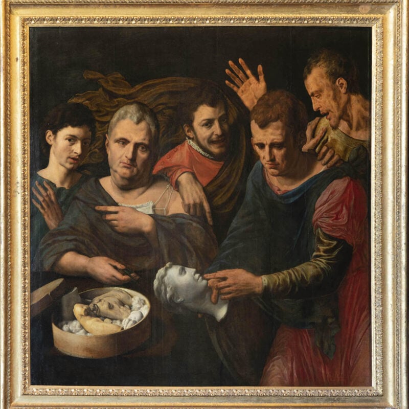 Autoritratto con quattro personaggi (fronte)                            Una battaglia di nudi (retro)