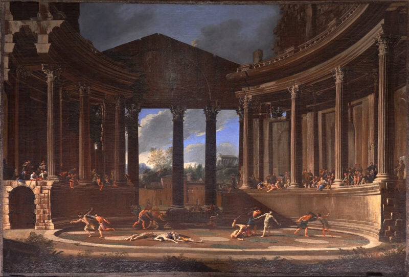 Combattimento di gladiatori in un anfiteatro