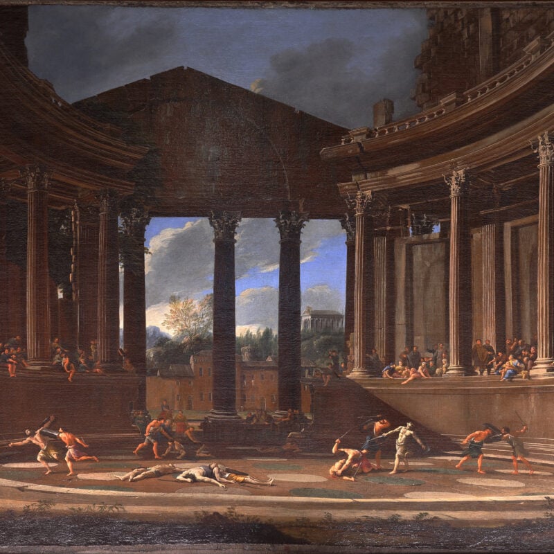 Combattimento di gladiatori in un anfiteatro